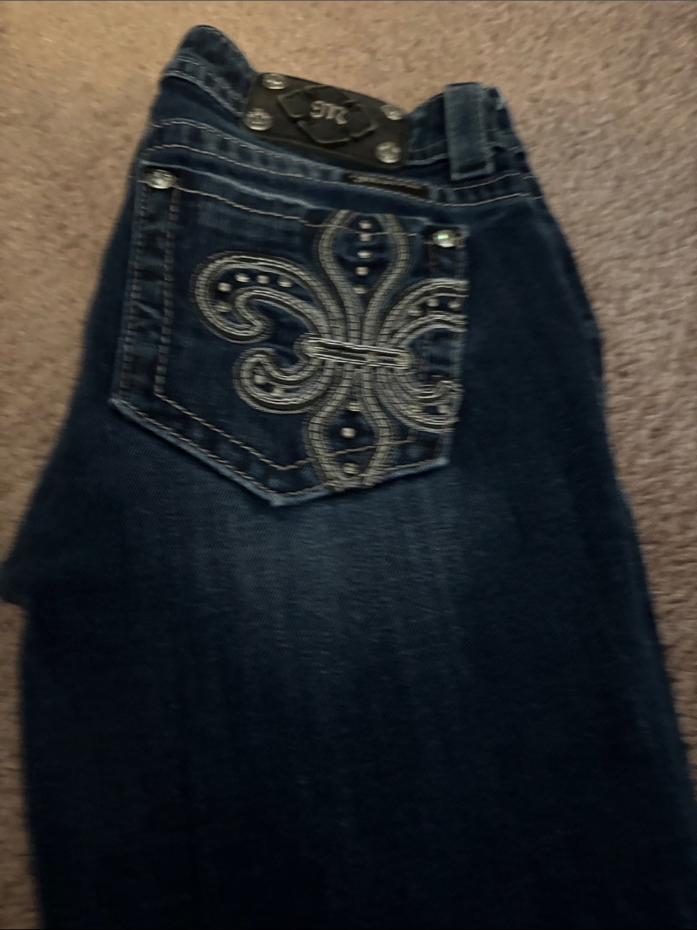 Miss Me Dark Blue Women's Bootcut Jeans with Floral Metal Buttons - Picture 4 of 9